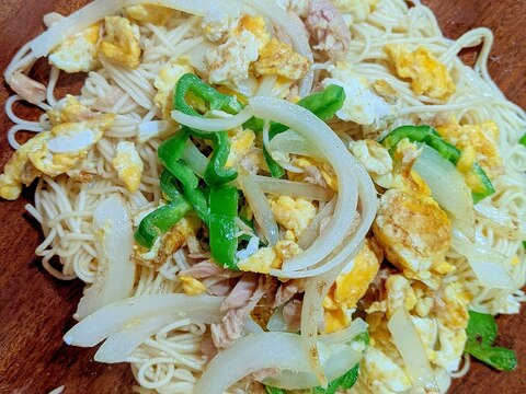 ツナと卵の素麺チャンプルー
